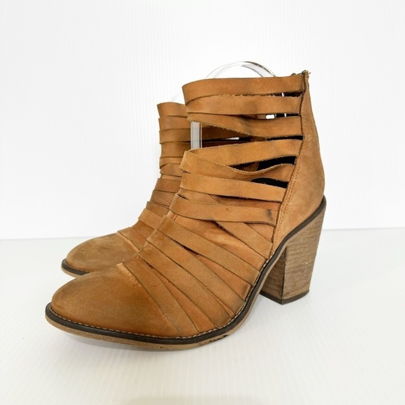 Free People Brown Hybrid Block Heel Ankle Strappy Leather Boots 38 EU or 7.5 US - Picture 2 of 10